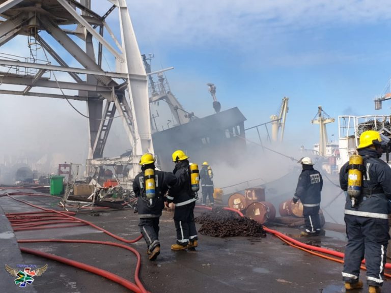 ship on fire at durban harbour