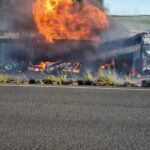 Tanker and bus on fire mooi river